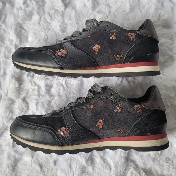 COACH  FG2976 Classic Sneakers With Metallic Floral Glitter Print Size 7B - Picture 8 of 15